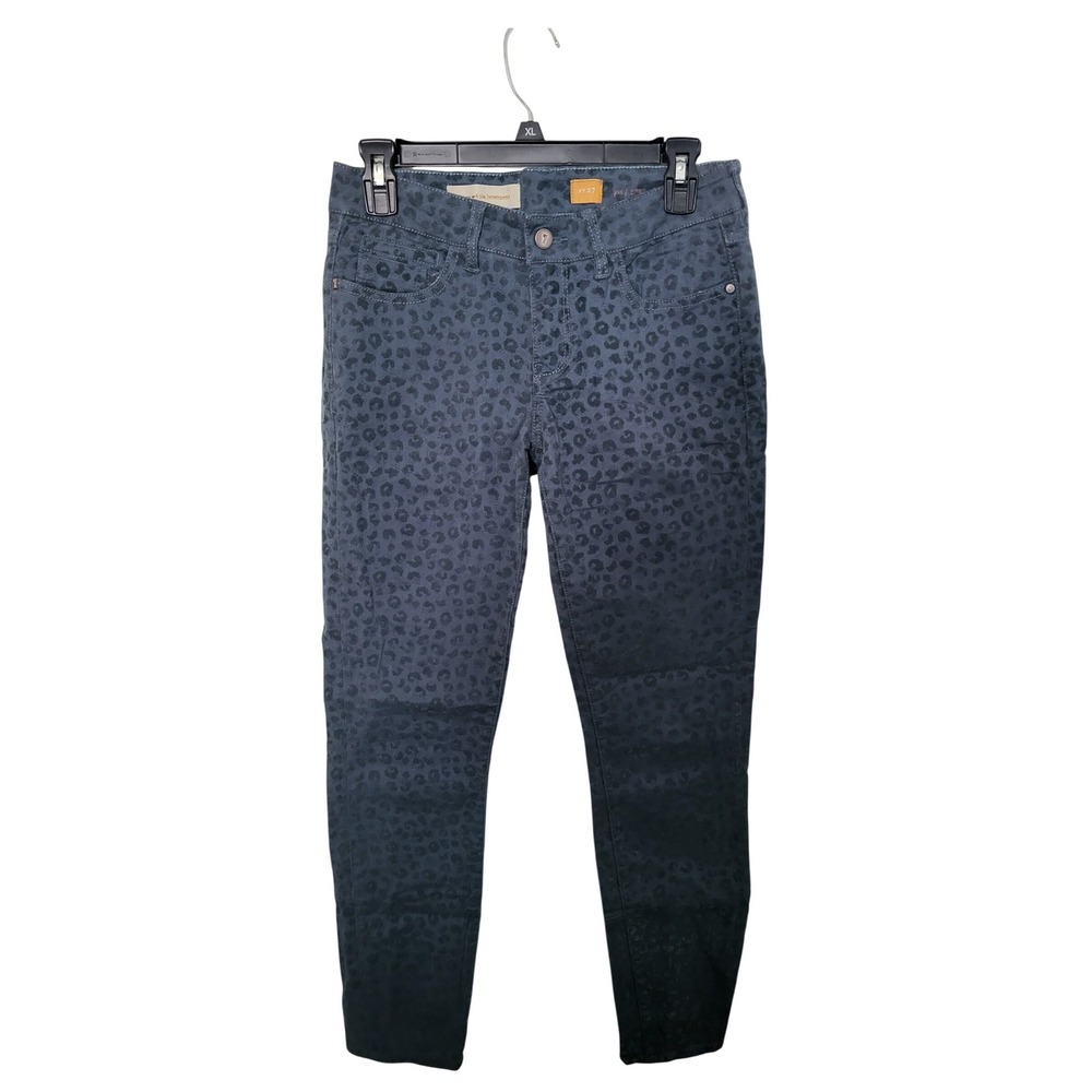 Pilcro and the Letterpress Stet Pants Women 27 Blue Leopard Print Slim Ankle Zip